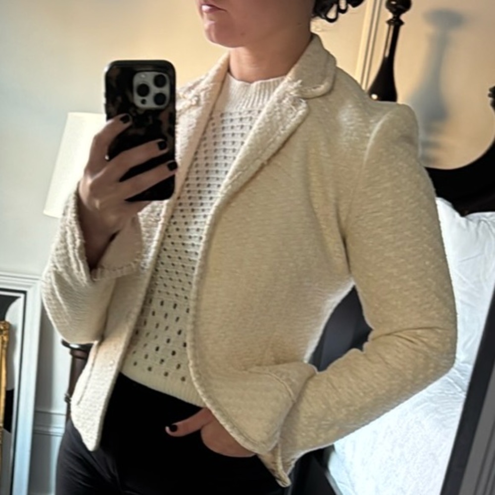 Elie Tahari Tweed Cream Women's Blazer Jacket